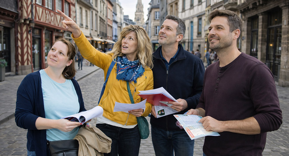 touristes explorant une ville historique à pied