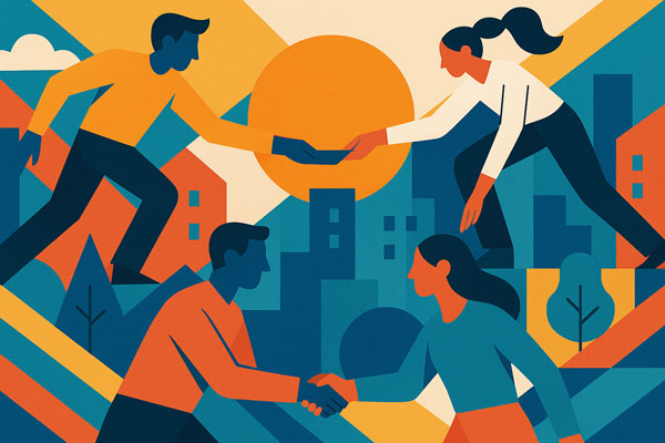 Illustration d'un rallye urbain pour une équipe professionnelle