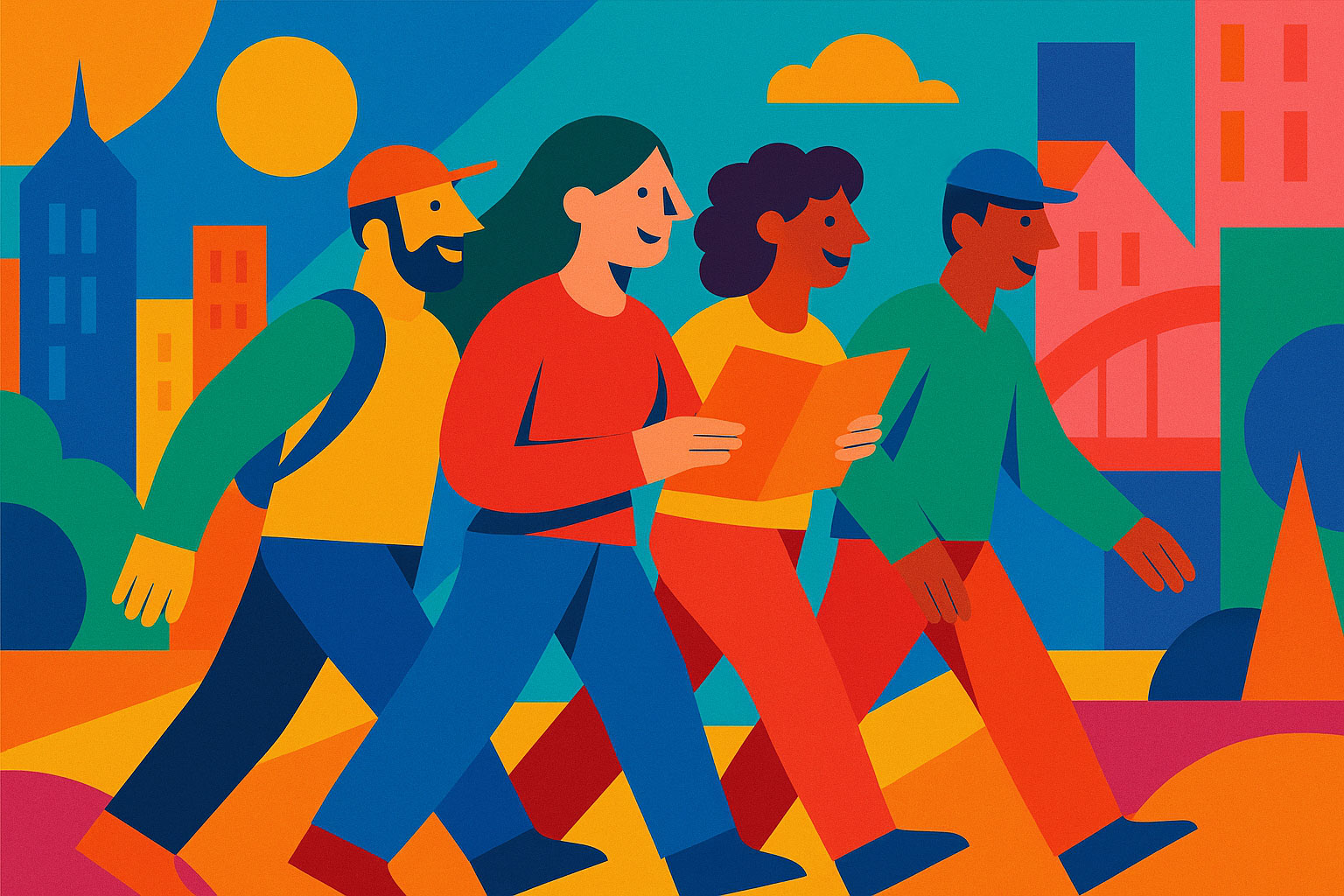 Illustration d'un rallye urbain pour une équipe professionnelle