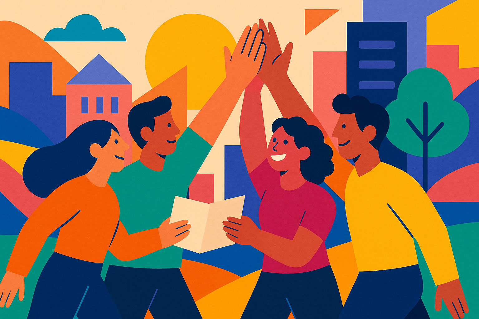 Illustration d'un rallye urbain pour une équipe professionnelle