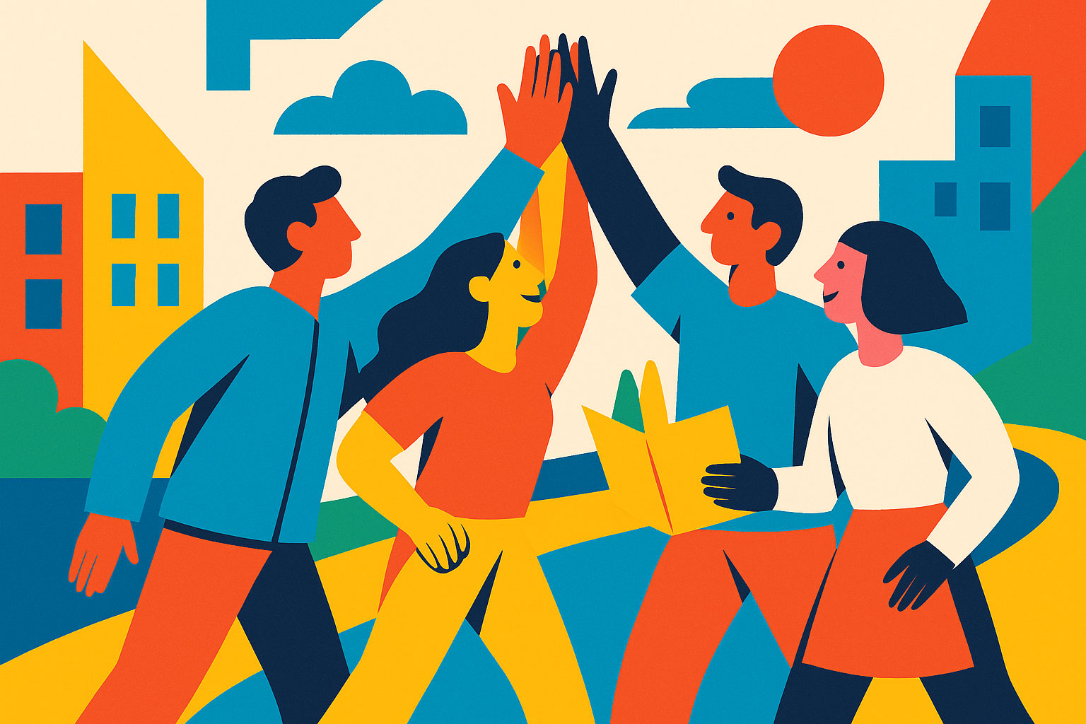 Illustration d'un rallye urbain pour une équipe professionnelle